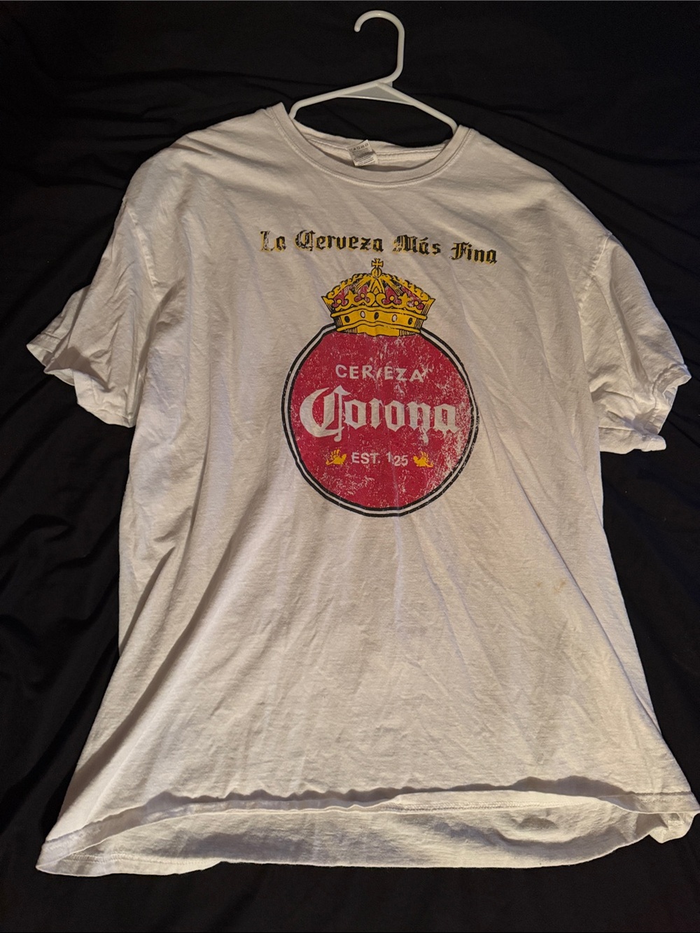 Corona White Tee with Red Logo and Gold Crown